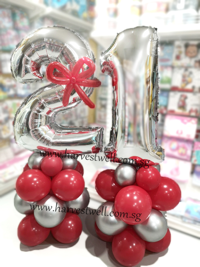 Silver Megaloon Number 1 Pair Balloon Column Singapore